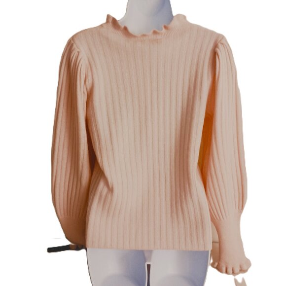 The Cashmere Project Pink Ribbed Crewneck Sweater Ruffle Trim Women's Size M NWT - Picture 3 of 16